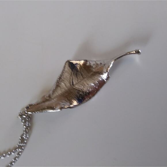 Silver Leaf with Chain Necklace 24" - Picture 5 of 5